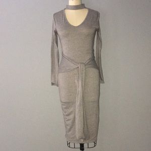 Grey Choker Tie Front Dress